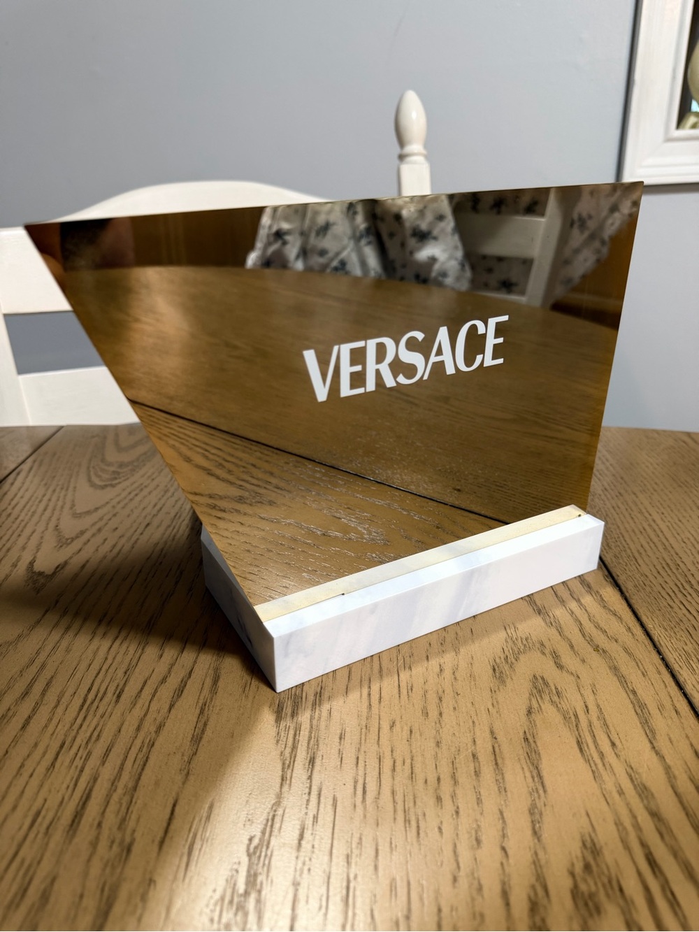 Versace Gold Mirrored Logo Display with White Base